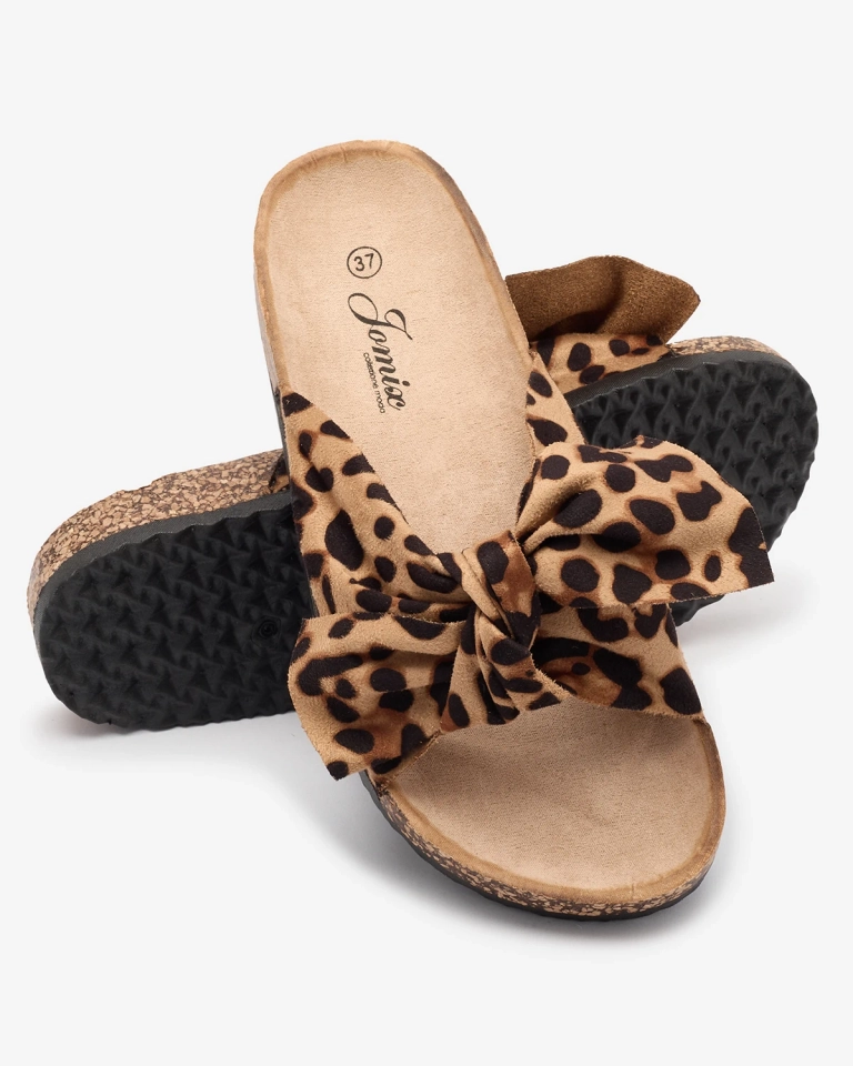 Damen Flip-Flops mit Schleife im Leopardenmuster Orofdo- Footwear