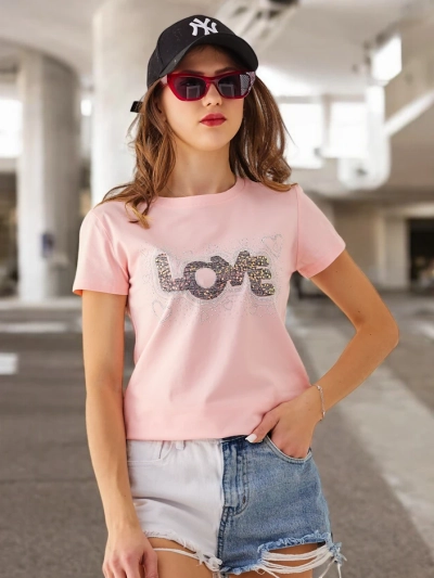 Royalfashion Damen Baumwoll-T-Shirt LOVE mit Strass