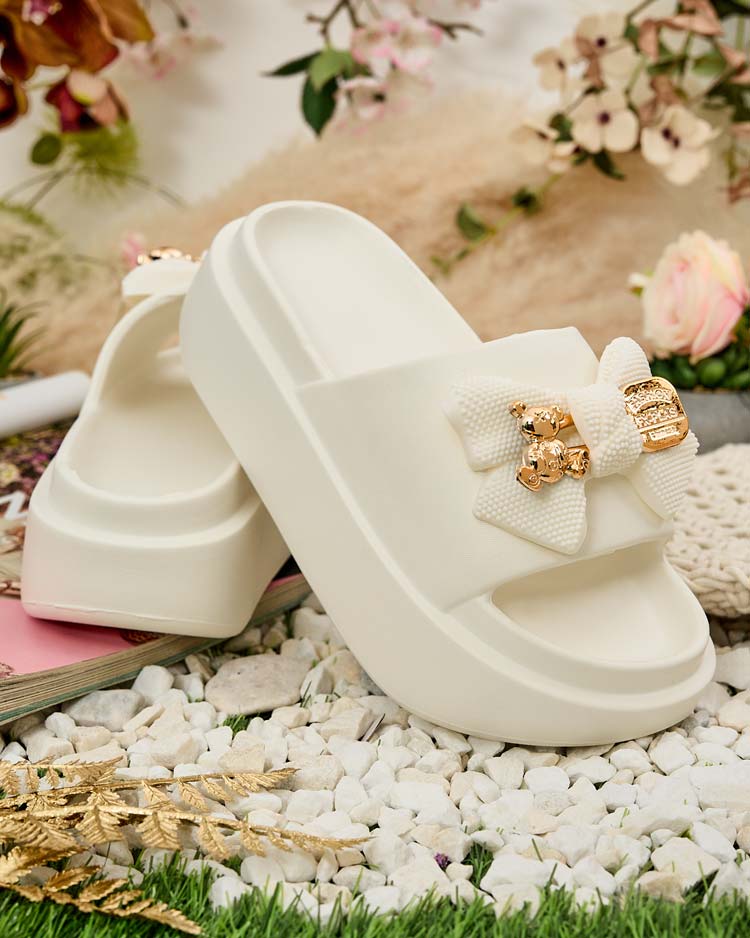 Royalfashion Damen-Gummi-Flip-Flops mit Zierschleife Apples