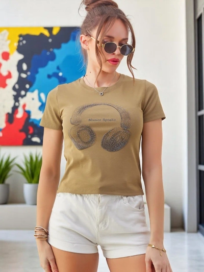 Royalfashion Damen Baumwoll-T-Shirt mit Musik-Sprech-Druck