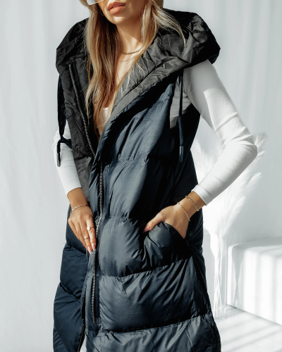 Royalfashion Довгий жіночий жилет зі строчкою темно-синього кольору