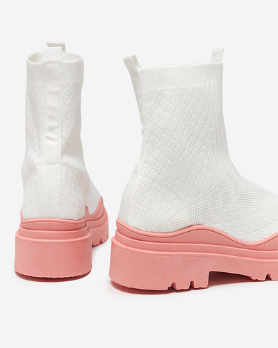 Weiße und rosafarbene Damenstiefel mit flachem Absatz Seritis - Footwear