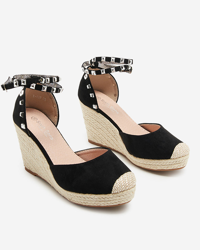 Schwarze Damensandalen a'la Espadrilles auf dem Keil Nufasa - Schuhe