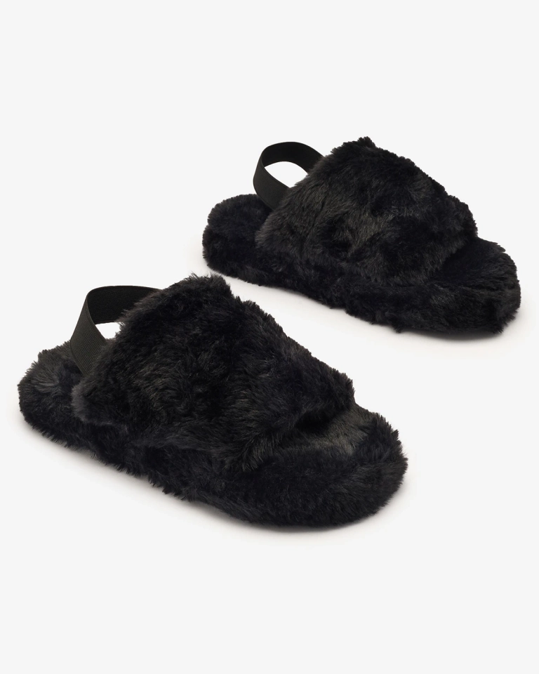 Royalfashion Schwarze Damen-Pelz-Pantoffeln Nabres