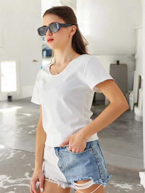 Royalfashion Жіноча бавовняна футболка з мереживом на спині