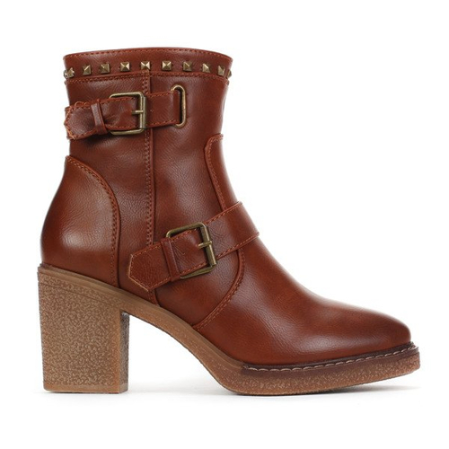 Botki na słupku - kolor camel  - Obuwie