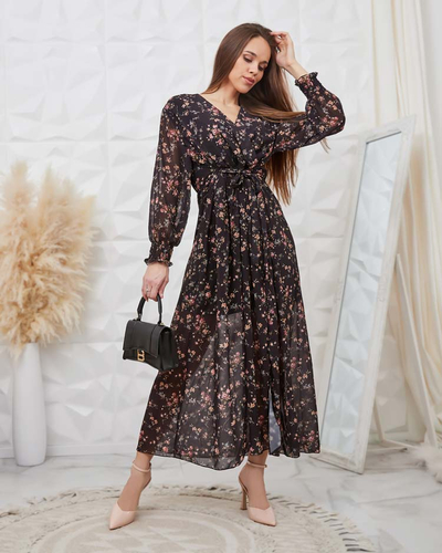 Royalfashion Schwarz gemustertes Damen-Maxikleid