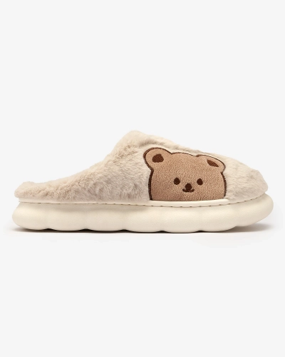 Royalfashion Damen-Pelzpantoffeln mit Teddybär in hellgrau Fetemes