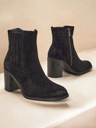 Royalfashion Öko-Wildleder Damen-Stiefeletten mit Blockabsatz Cesios