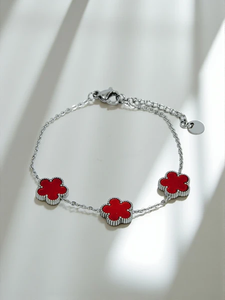 Aurelia Bianca Armband mit Blumen in Rotperlmutt, Silber