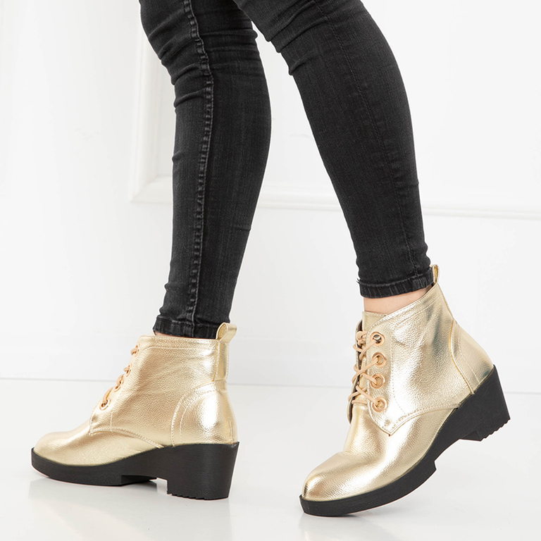 Tivera gold Damen-Stiefeletten mit flachem Absatz zum Schnüren Schuhe