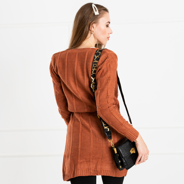 Damen braun gebundener Cardigan mit Taschen - Bekleidung