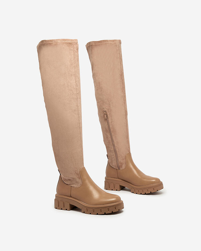 Royalfashion Hellbraune Overknee-Stiefel für Damen Retamon