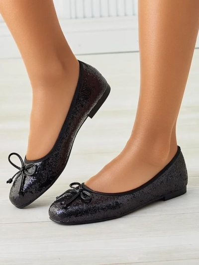 Royalfashion Damen Ballerinas mit Glitzer und Schleife Aramie