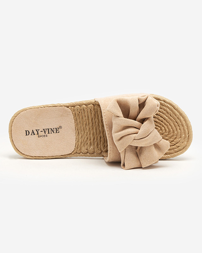 OUTLET Beige Damenhausschuhe mit Terina-Schleife - Schuhe