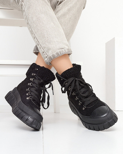 Schwarze Damenstiefel aus Öko-Wildleder mit Schafsfell Vetic - Footwear