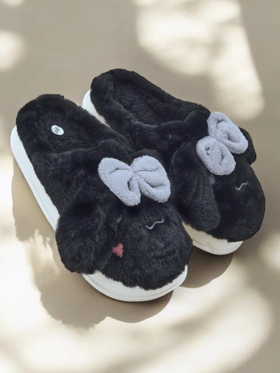 Royalfashion Damen-Fellpantoffeln mit Schleife Savos