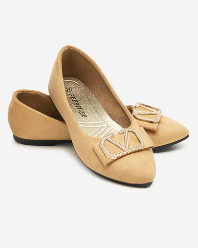 OUTLET Beige Ballerinas für Damen mit Verzierung an der Spitze Cavo - Schuhe