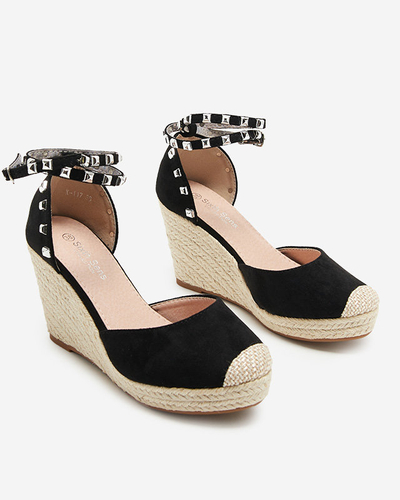 Schwarze Damensandalen a'la Espadrilles auf dem Keil Nufasa - Schuhe