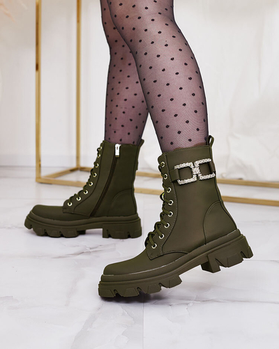 Royalfashion Damen Schnürstiefel in khaki Farbe Cefitity