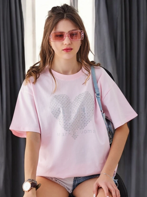 Royalfashion Жіноча бавовняна футболка LOVE з кристалами