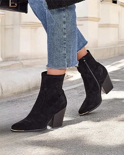 Royalfashion Eko-Wildleder Damenstiefel auf einem Pfennigabsatz Grau