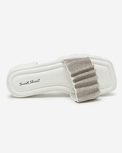 OUTLET Weiße Damenhausschuhe mit Zirkonias Emkoy- Footwear