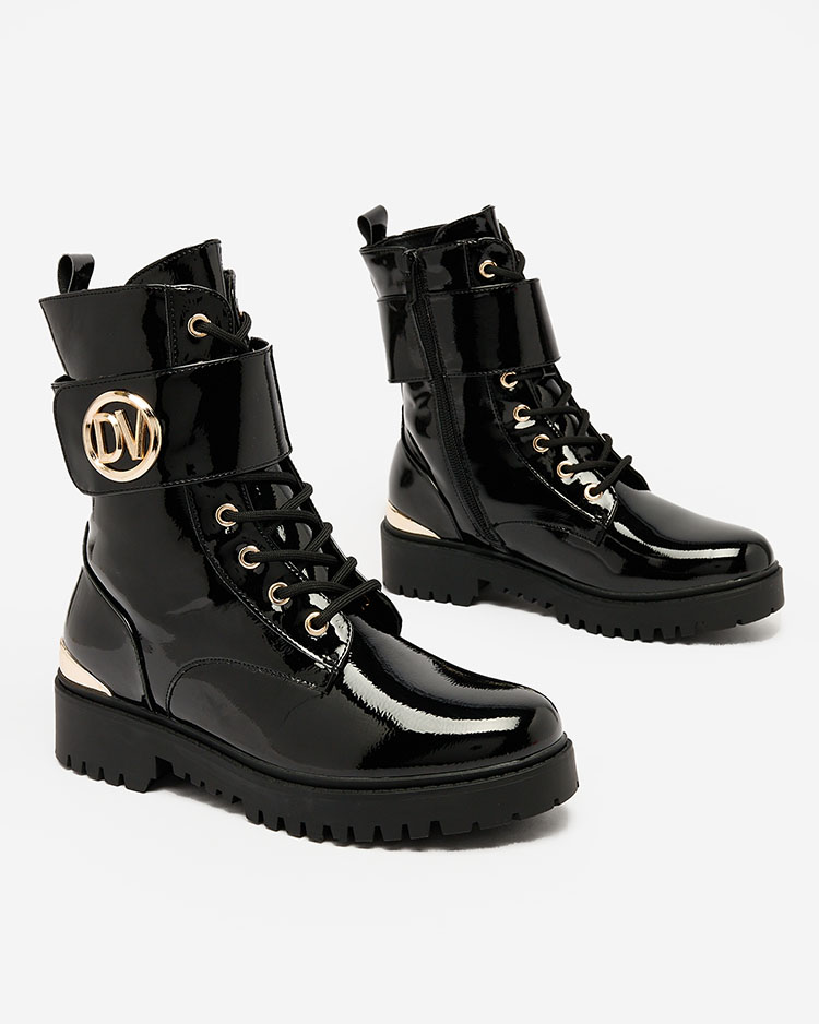 Royalfashion Damen Lackstiefel in schwarz Simbeba