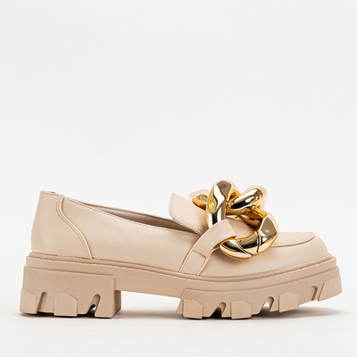 OUTLET Beige Damenschuhe mit goldener Kette Kesoni - Schuhe