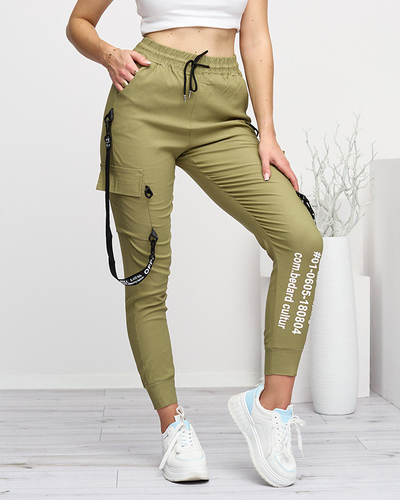 Grüne Cargohose für Damen mit Aufschriften - Kleidung