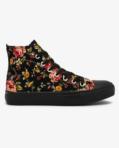 Royalfashion Damen hohe schwarze Sneakers mit Blumendruck Fahenna