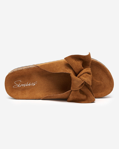 Damenhausschuhe aus Öko-Wildleder mit Schleife in Kamelfarbe Dofro- Footwear