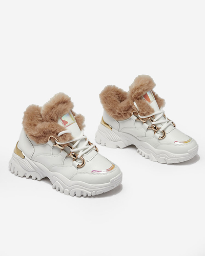 Royalfashion Weiße Damen-Sneaker mit Fell Wicallen
