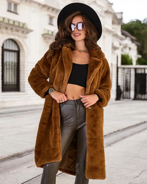 Пальто жіноче хутряне Royalfashion Brown