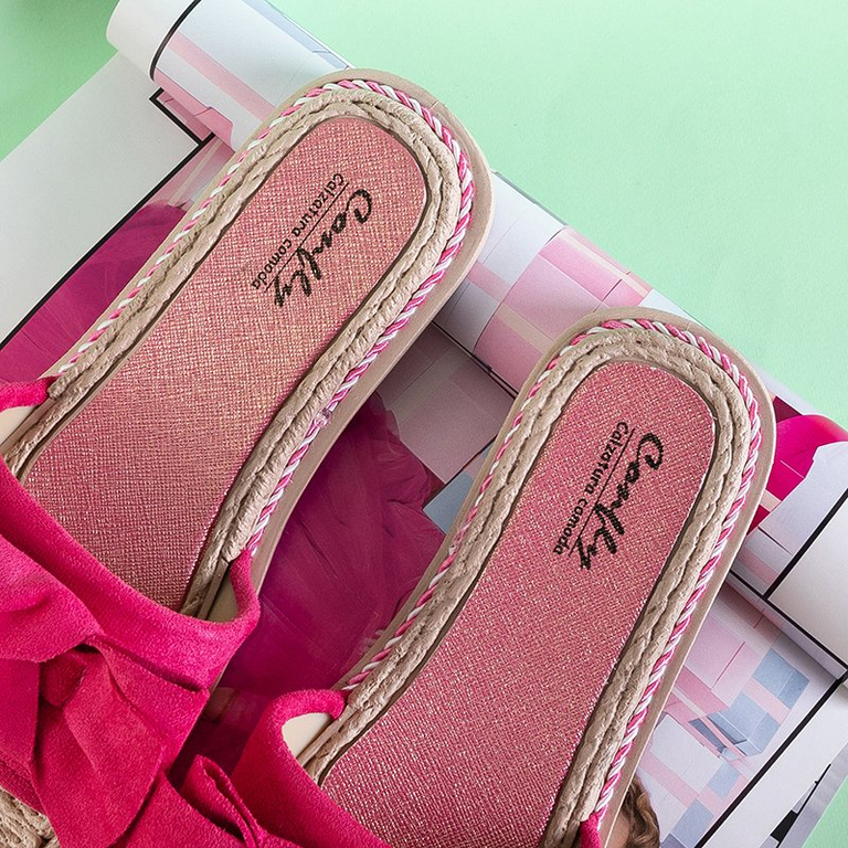 Fuchsiafarbene Damenhausschuhe mit Foas-Schleife - Schuhe