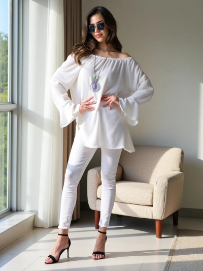 Royalfashion Damenbluse mit schulterfreiem Design und Rüschen