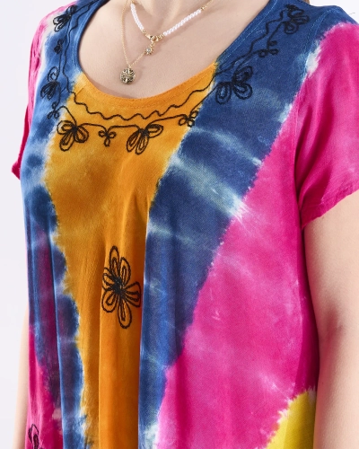 Orangefarbenes und marineblaues Strandkleid für Damen mit Aufnähern - Kleidung