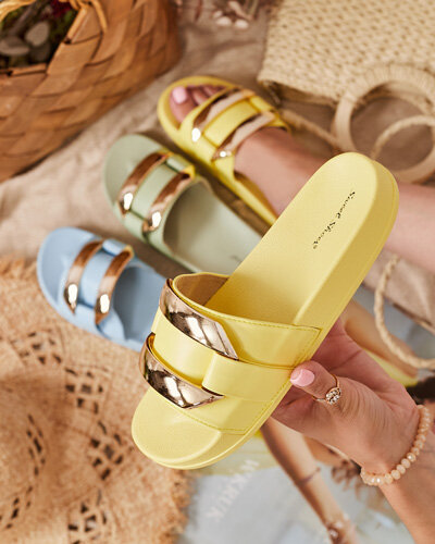 Жовті жіночі тапочки із золотим орнаментом Serina - Взуття