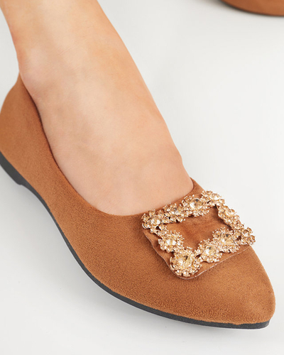 Braune Öko-Wildleder-Ballerinas für Damen mit Linselisa-Ornament - Footwear