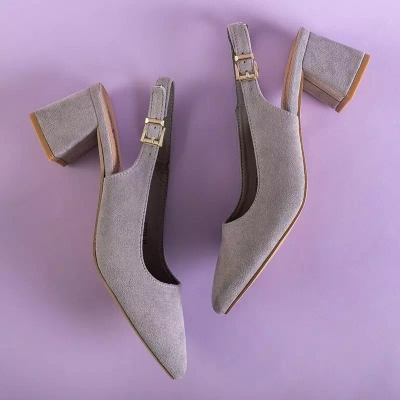 OUTLET Graue Damensandalen aus Öko-Wildleder auf einem Panella-Pfosten - Schuhe