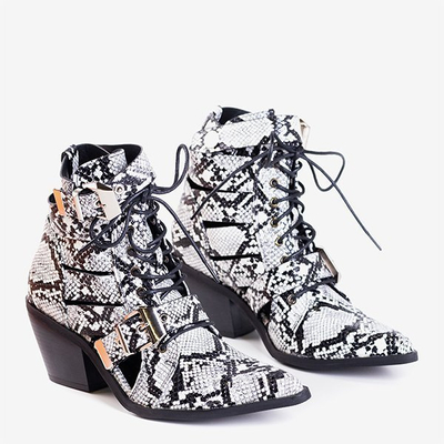 Weiße und schwarze Cowboystiefel für Frauen mit Ciarran-Schnallen - Schuhe