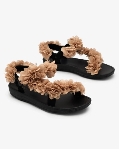 Royalfashion Beige Damensandalen mit Blumen Alferroy