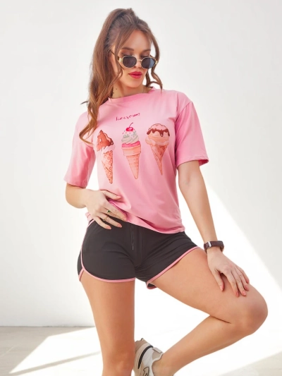 Royalfashion Damen Sportset mit T-Shirt und Shorts Ice Cream