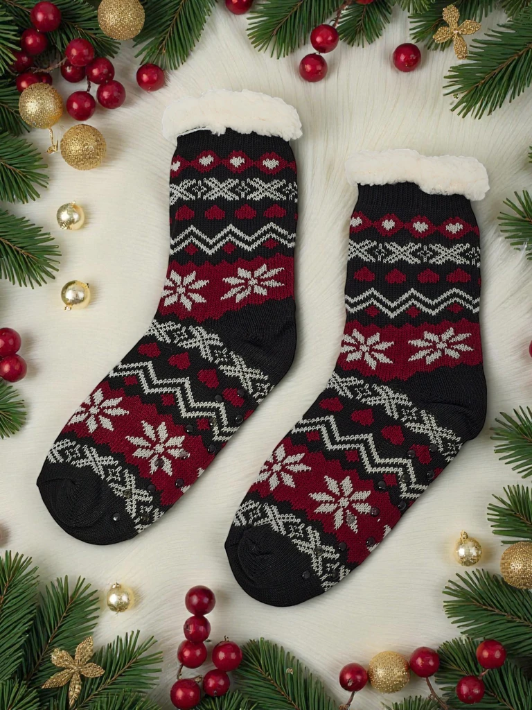 Warm gefütterte weihnachtliche Damen Socken WinterJoy