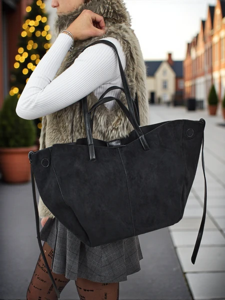 Damen Shopper Handtasche Öko-Wildleder mit kleinerer Öko-Leder Handtasche im 2in1 Set Elinea