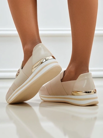 Damen Mokassins Aurora Classico Beige Öko-Leder flache Absätze