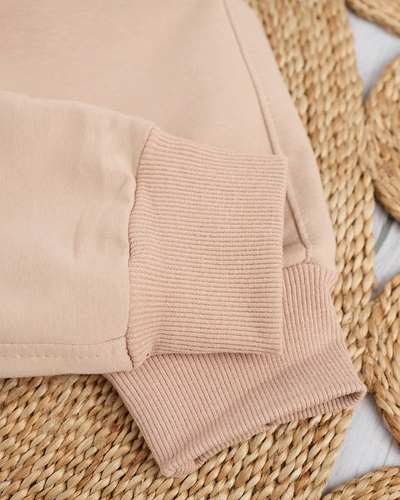 Beige Damen-Jogginghose mit farbigem Aufnäher - Kleidung
