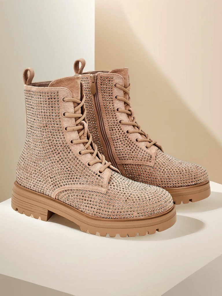 Royalfashion Damen Schnürstiefeletten mit Zirkonen Russos