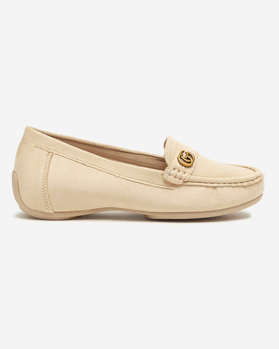 Cremefarbene Damen-Mokassins auf niedrigem, bezogenem Keilabsatz Lemira - Footwear