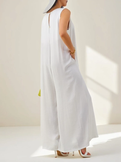 Artemisia Eleganza – weißer Damen-Maxi-Jumpsuit aus Viskose mit Spaghettiträgern